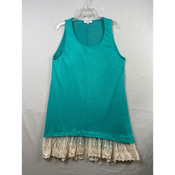 Umgee Dresses & Skirts - Umgee Tank Dress Women XL Teal Lace Trim Crochet Cottagecore Stretch Sleeveless